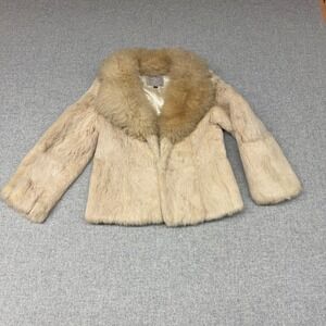 Dino Ricco Rabbit Fur Jacket Size M Beige American Lamb Collar Vintage Glam Coat